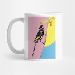 Australian Honeyeater Bird Painting - New Holland on Pale Blue and Yellow Mug